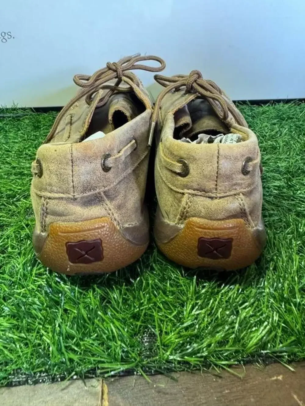 Twisted X Shoes Mens 7.5 Brown Leather Boat Square Toe Slip Resistant WDM0003